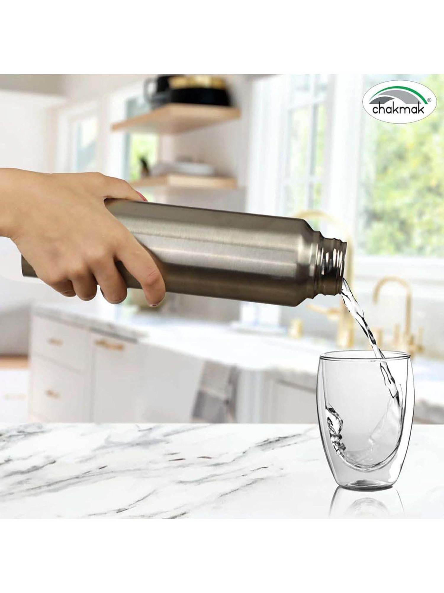 Chakmak Silver Stainless Steel Water Bottle - Set of 2