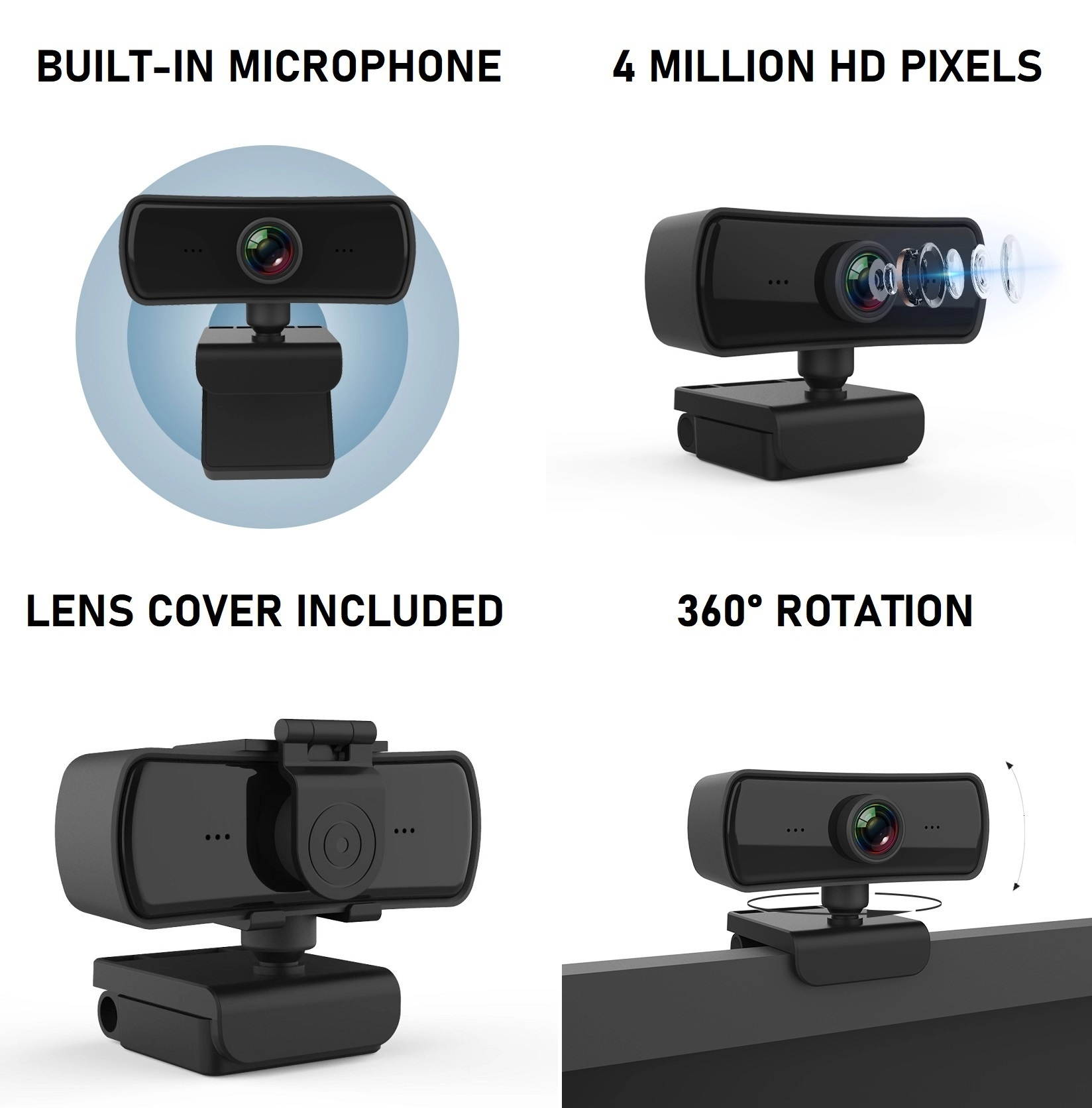 Dartwood 2K QHD USB Webcam with Built-in Microphone and Lens Cover - Ideal for Conferences and Presentations