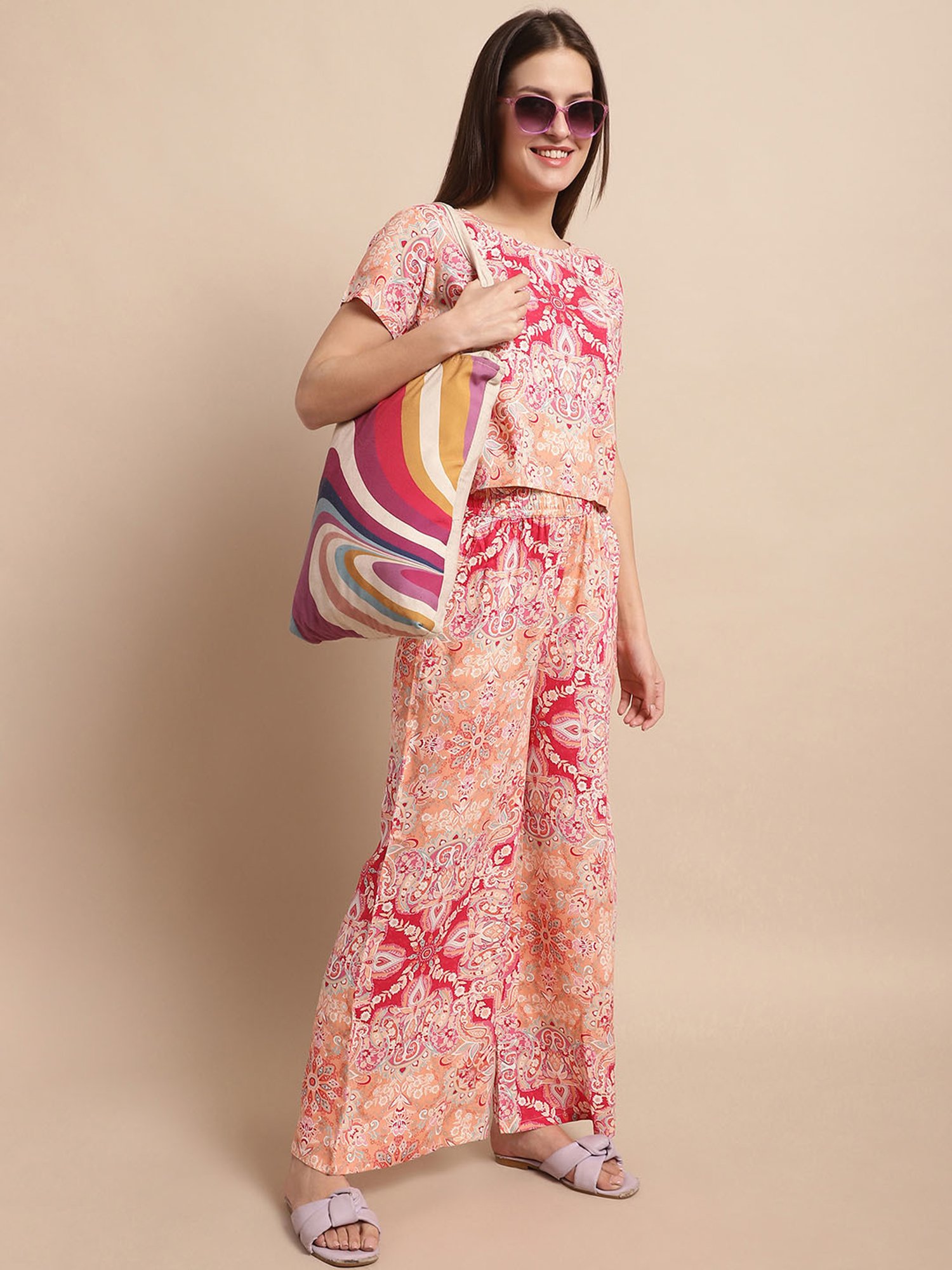 Boston Club Pink Printed Top With Pyjamas