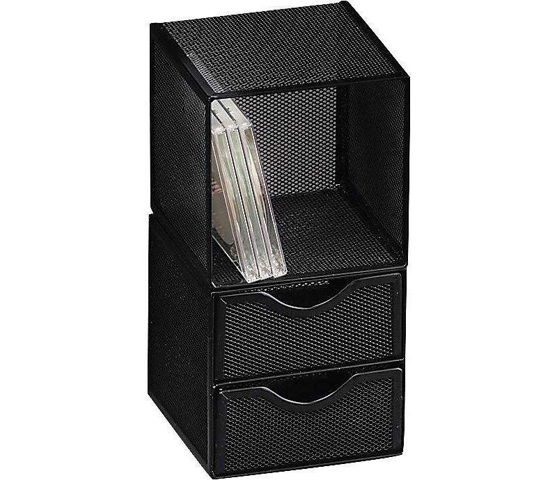 Rolodex Organization Two-Drawer Cube Wire Mesh Storage 6 x 6 x 6 Black FG9E5600BLA