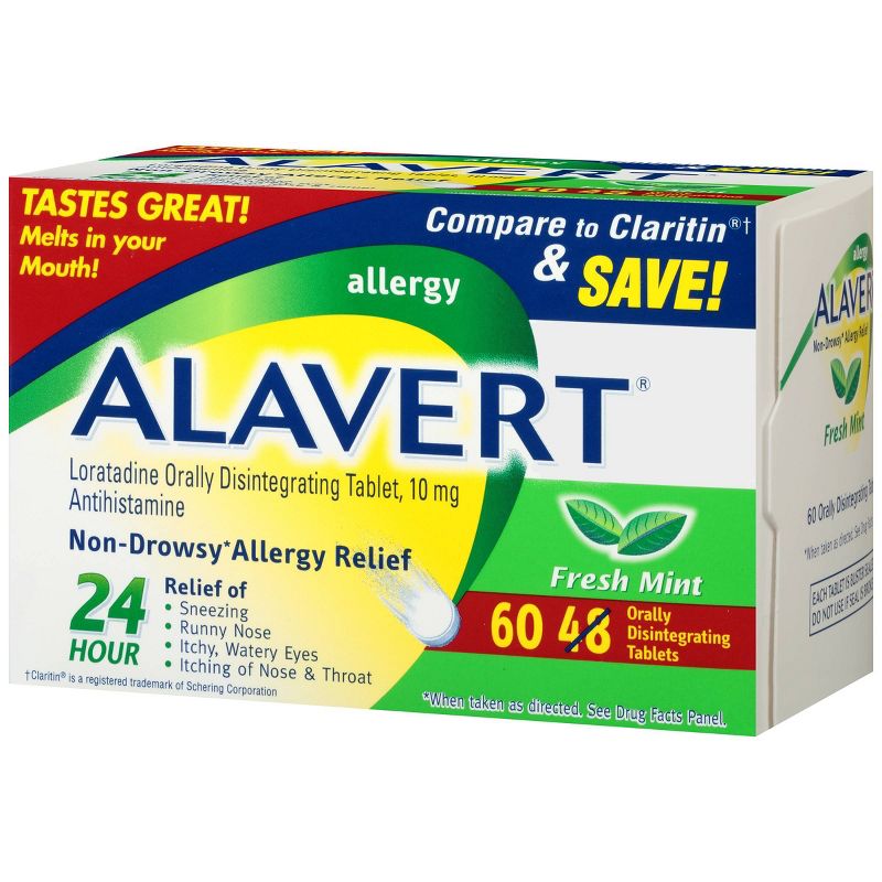 Alavert 24-Hour Allergy Relief Dissolving Tablets - Loratadine - Fresh Mint Flavor - 60ct