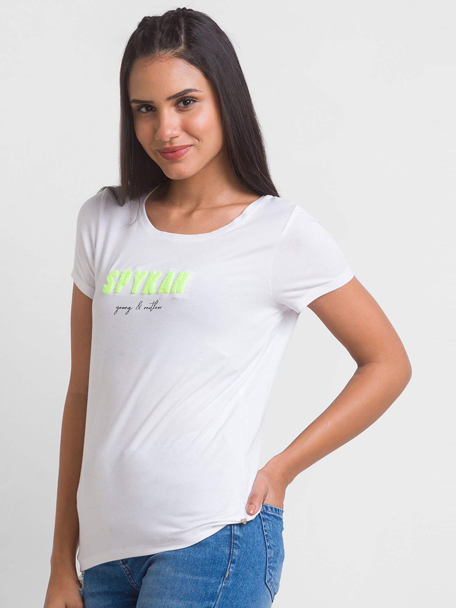 Spykar White Printed T-Shirt