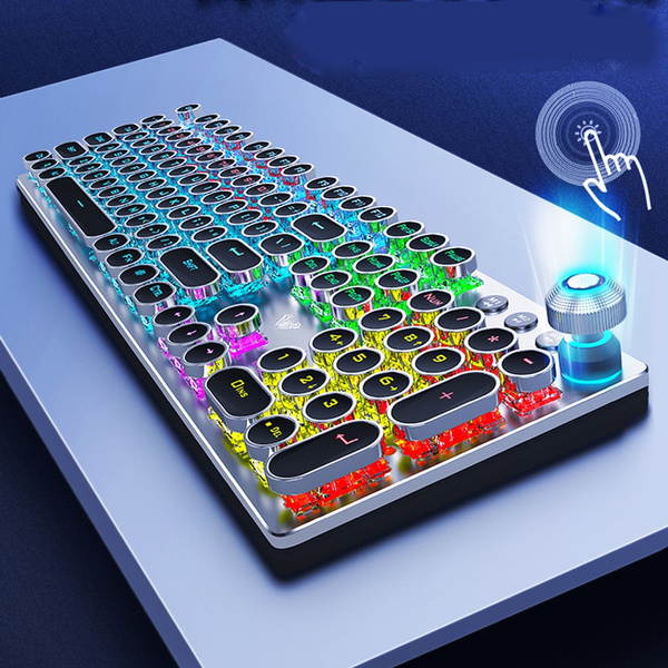 AULA Steampunk Gaming Mechanical Keyboard Metal Panel Round Retro Keycap Backlit Wired Computer Peripherals for Desktop Laptop