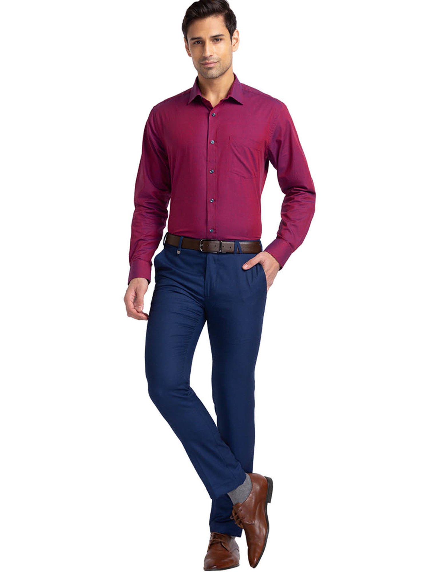 Park Avenue Maroon Cotton Regular Fit Self Pattern Shirt