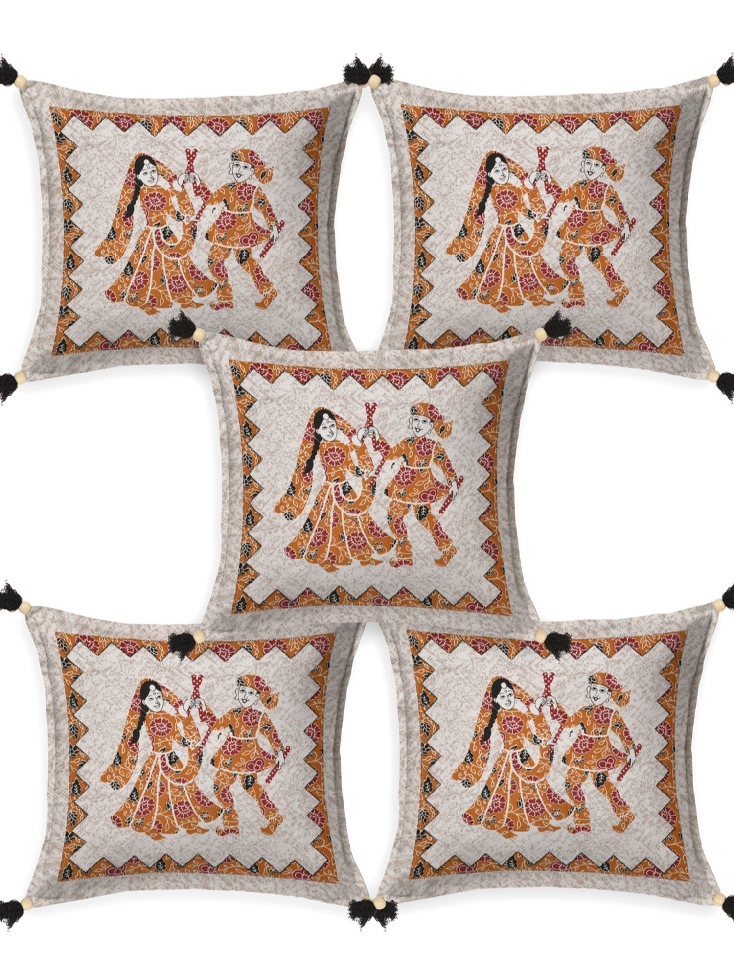 Living Roots Jaipuri Multicolor Cotton Cushion Covers - Set of 5