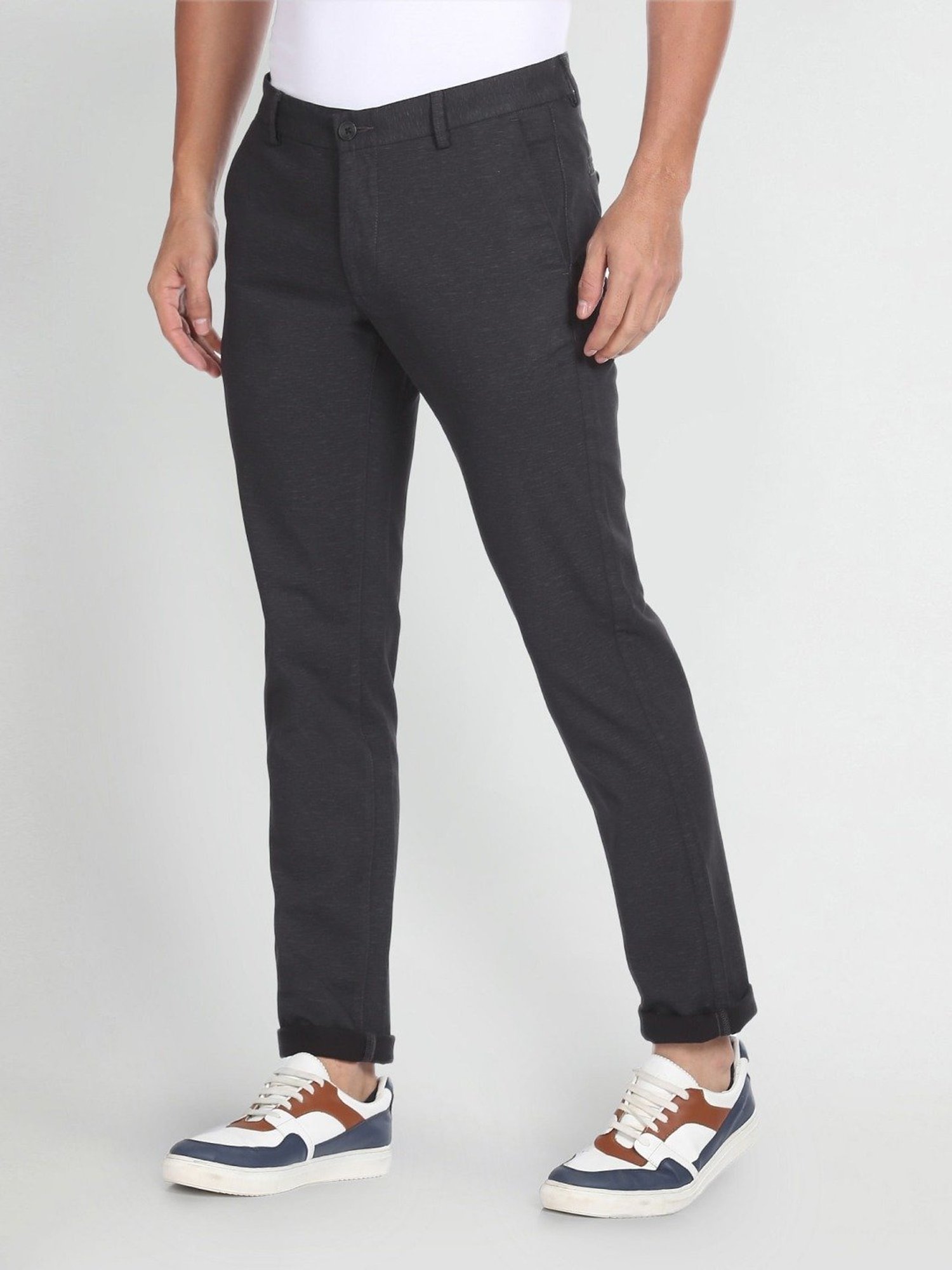 Arrow Sports Black Cotton Slim Fit Printed Chinos