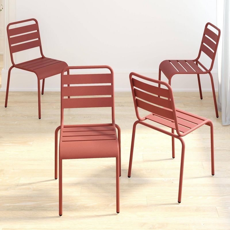 June 4pk Outdoor Stacking Chairs - Persimmon - Novogratz