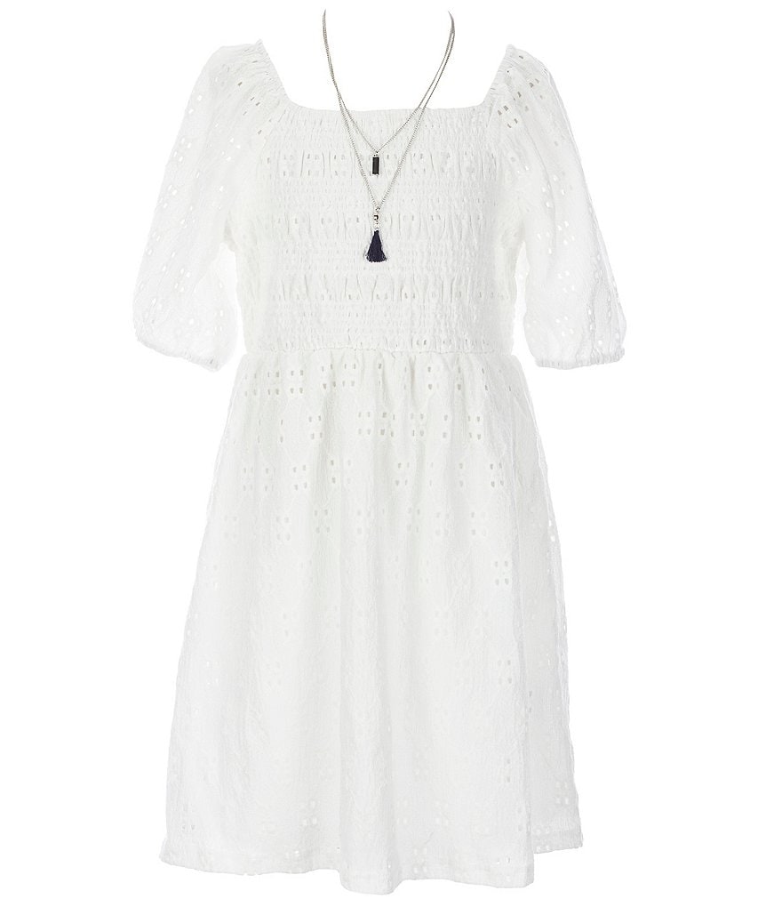 I.N. Girl Big Girls 7-16 Eyelet-Embroidered Textured A-Line Dress