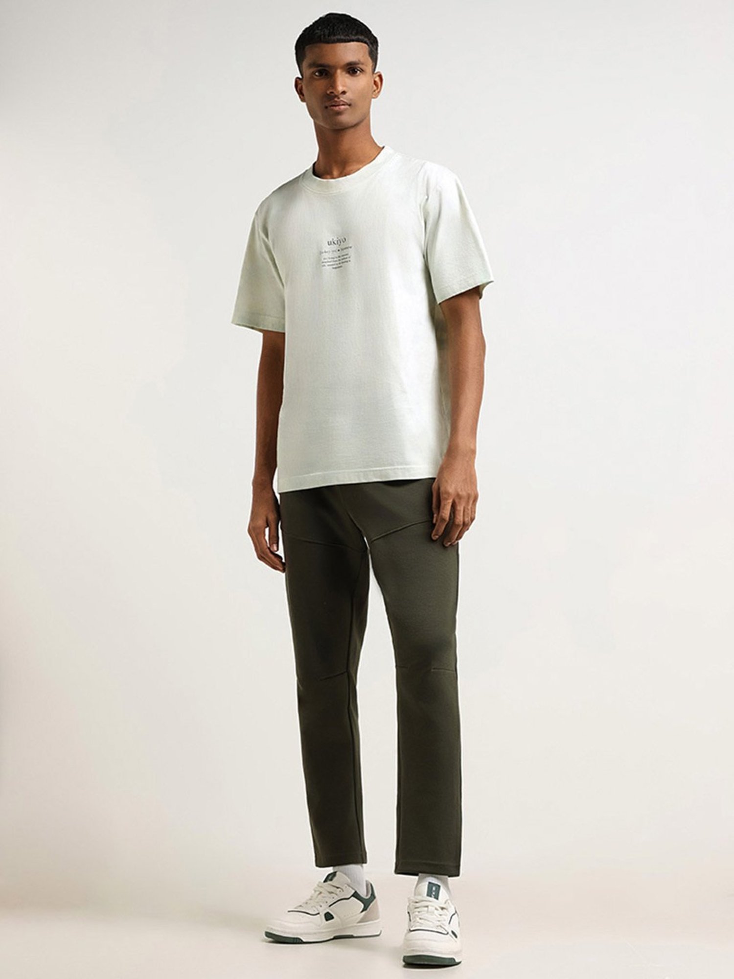 Studiofit by Westside Solid Olive Relaxed-Fit Mid-Rise Track Pants