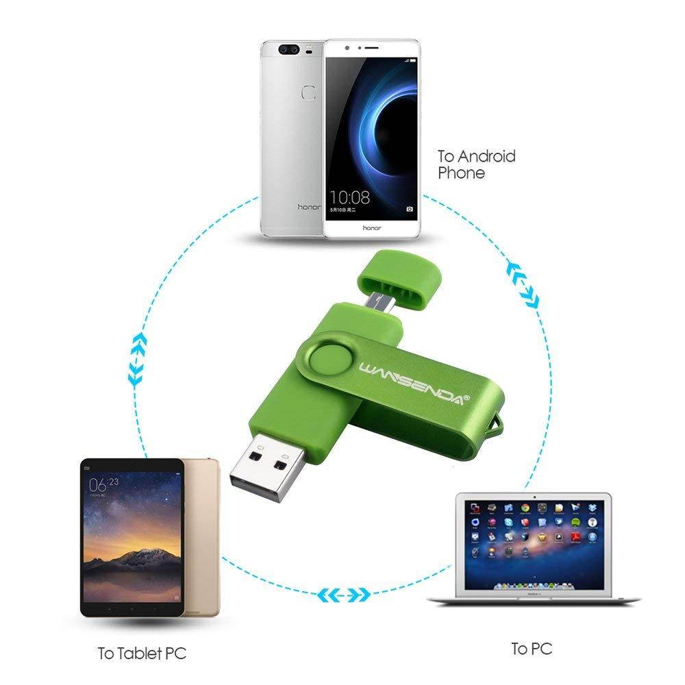 Wansenda OTG USB Flash Drive 16GB 32GB 64GB 128GB USB 2.0 for Android Devices/PC/Tablet/Mac (32GB, Green)