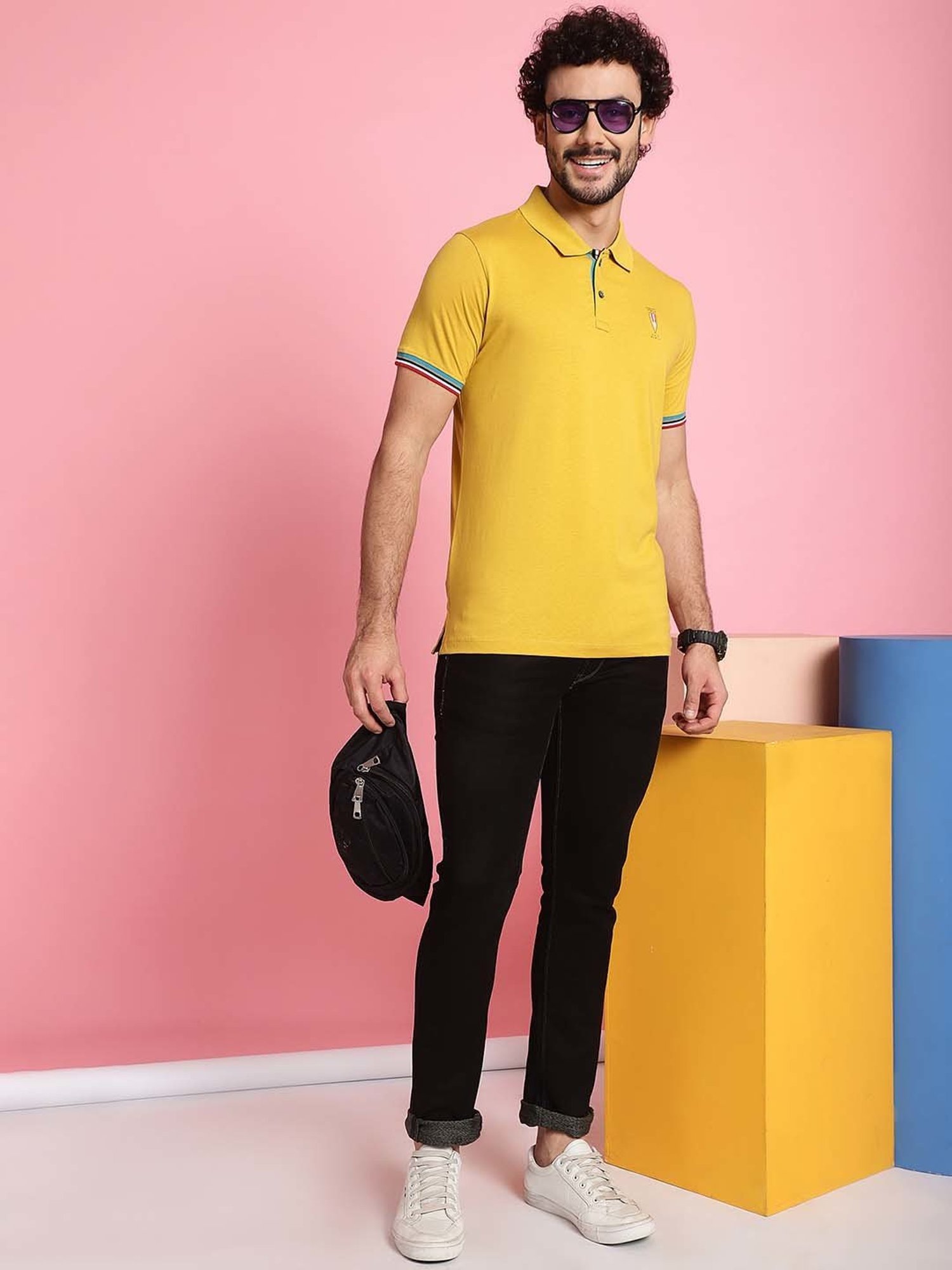 Venitian- Forbidden Clothing Yellow Slim Fit Printed Polo T-Shirt
