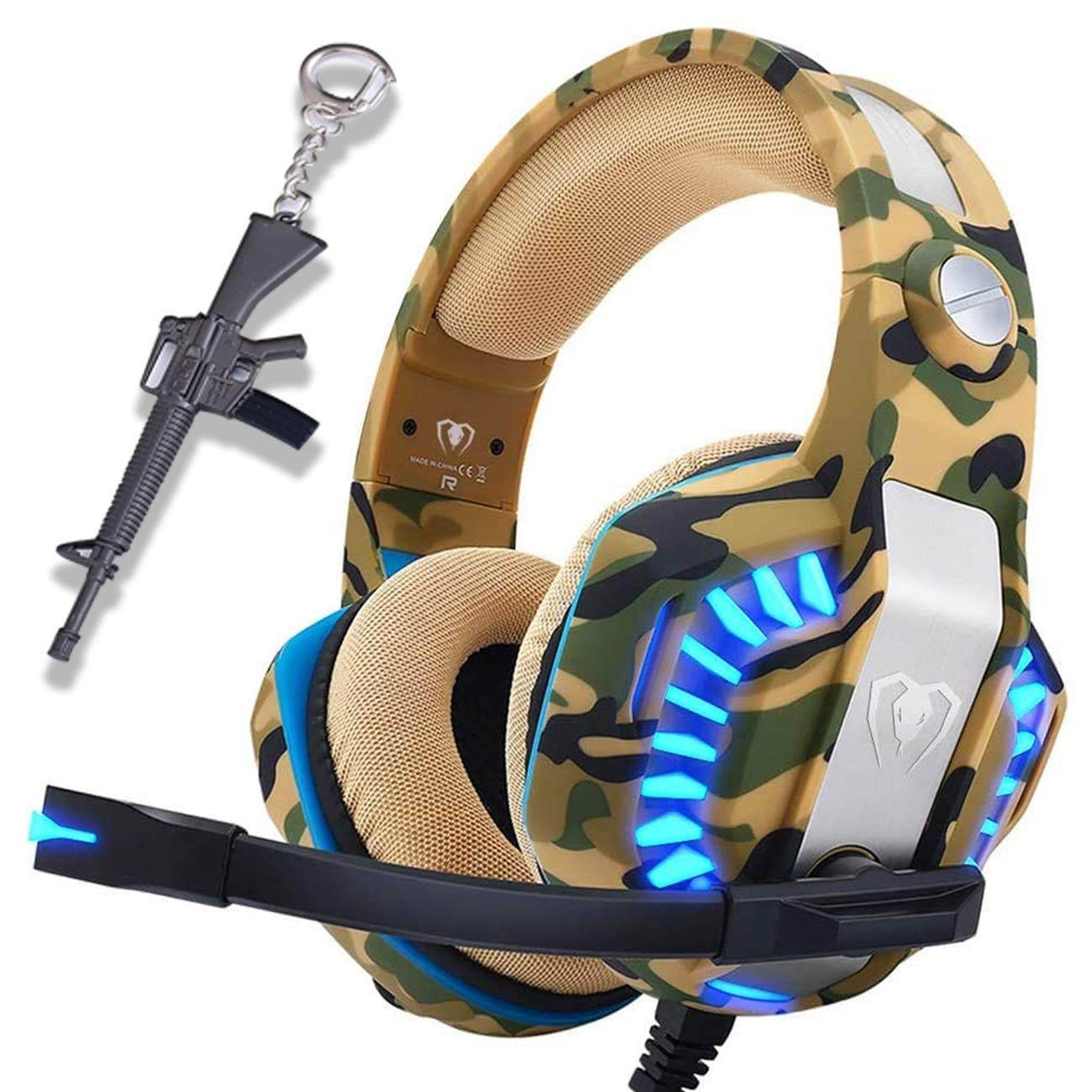Camo Gaming Headset for PS4, PC, Laptop Cellphone -Stereo Surround Gaming Headphones with Microphone, Noise Cancelling, LED Lights for Tablet-Camouflage
