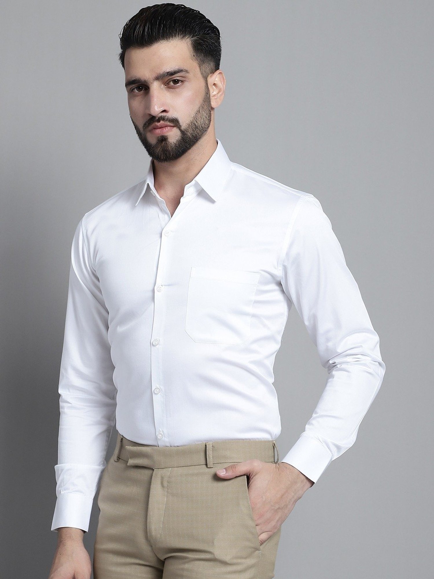 Jainish White Satin Regular Fit Shirt