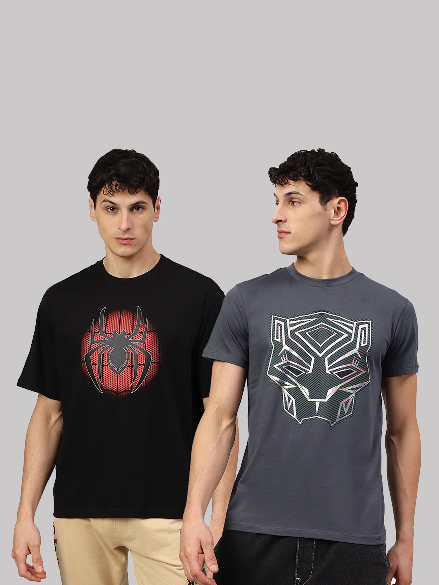 Free Authority Black & Grey Regular Fit Avengers Printed Crew T-Shirt - Pack of 2