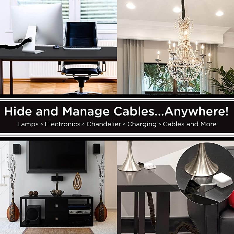 Black Fabric Cord Cover 2 Pack 6 ft Hides Lamps Light Fixtures and Desks Cable Management Easy Installation 48658