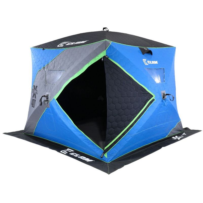 CLAM 14469 X400 Portable 4 to 6 Person 6.83 Foot Pop-Up Ice Fishing Angler Thermal Hub Shelter Tent with Anchors, Tie Ropes, and Carrying Bag