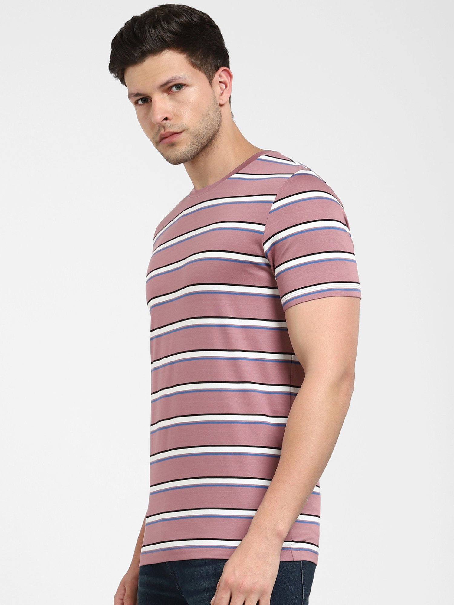 SELECTED HOMME Mauve Slim Fit Striped Crew T-Shirt