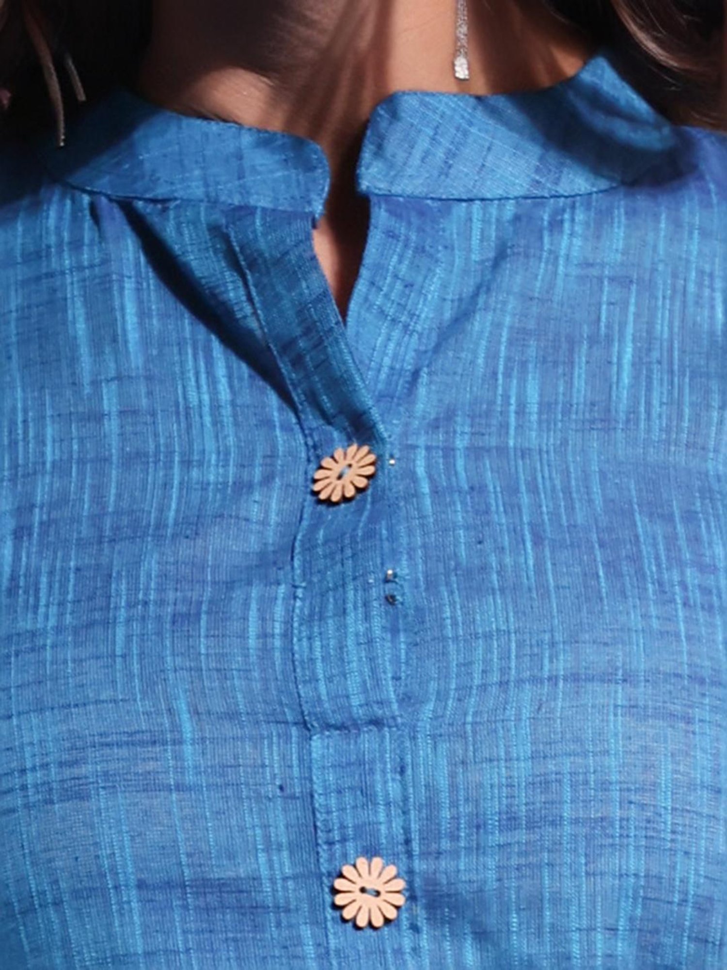 CHARUKRITI Blue Cotton Woven Pattern A Line Kurta