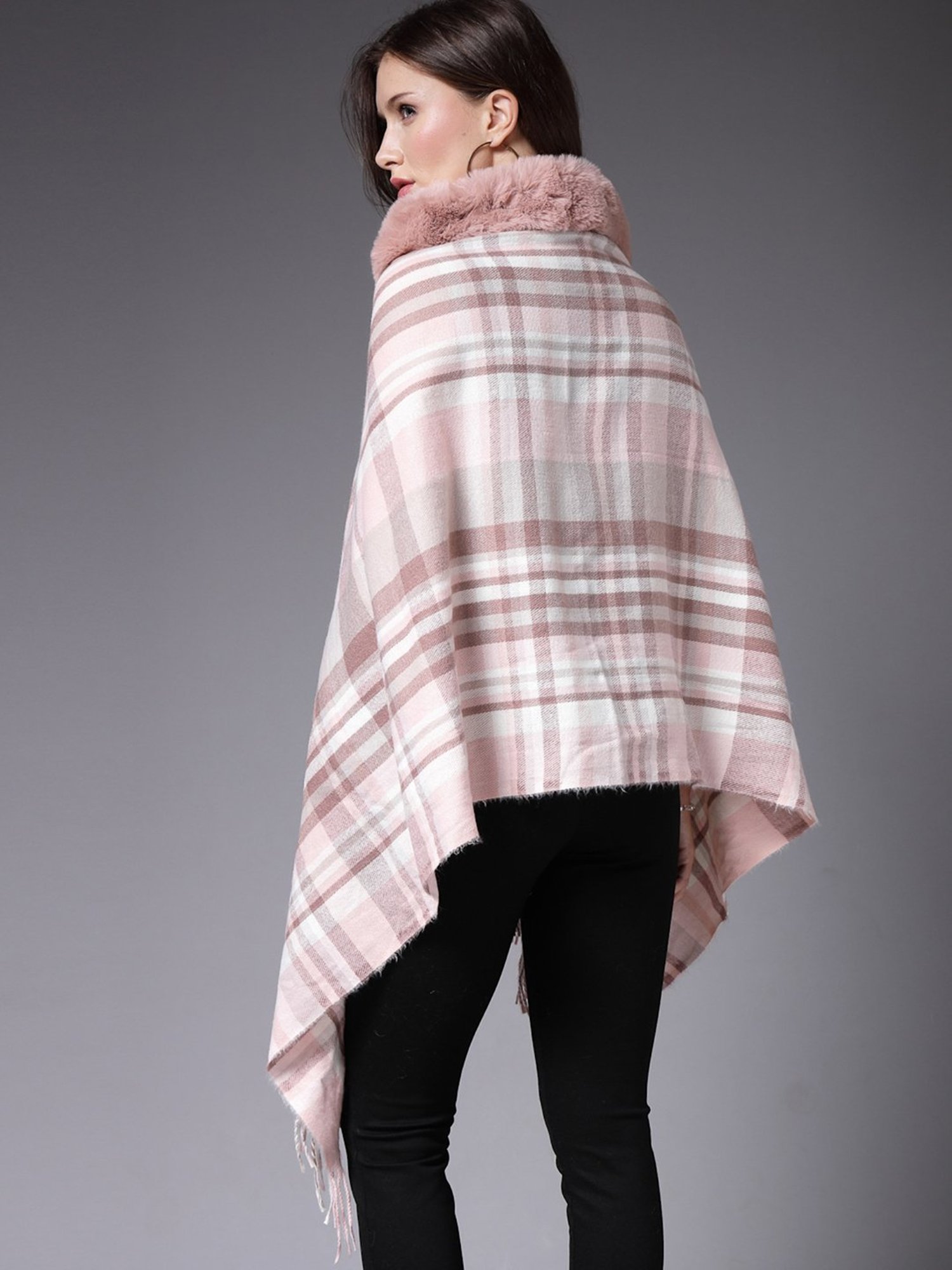 Mafadeny Peach Checks Poncho