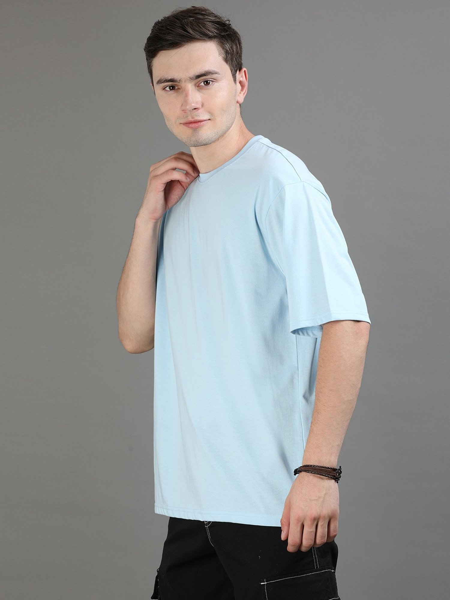 Bushirt Sky Blue Regular Fit Cotton Oversize Crew T-Shirt
