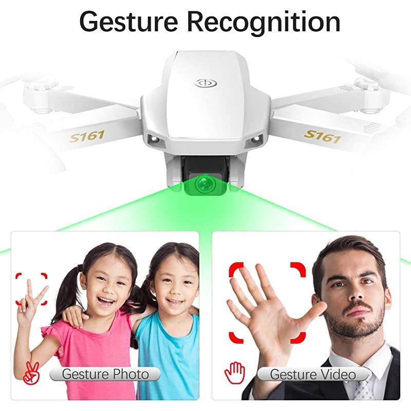 Mini Pro Drone with Camera S161,Foldable FPV Drone with 4K HD Camera, Optical Flow Positioning RC Quadcopter with Gesture Photos/Video, Altitude Hold, Track Flight, Storage Bag and 2 Batteries
