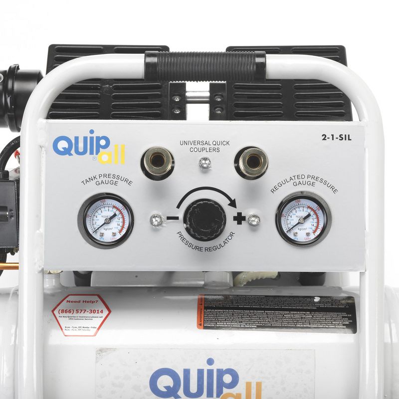 Quipall 2-1-SIL 1 HP 1.6 Gallon Oil-Free Hotdog Air Compressor