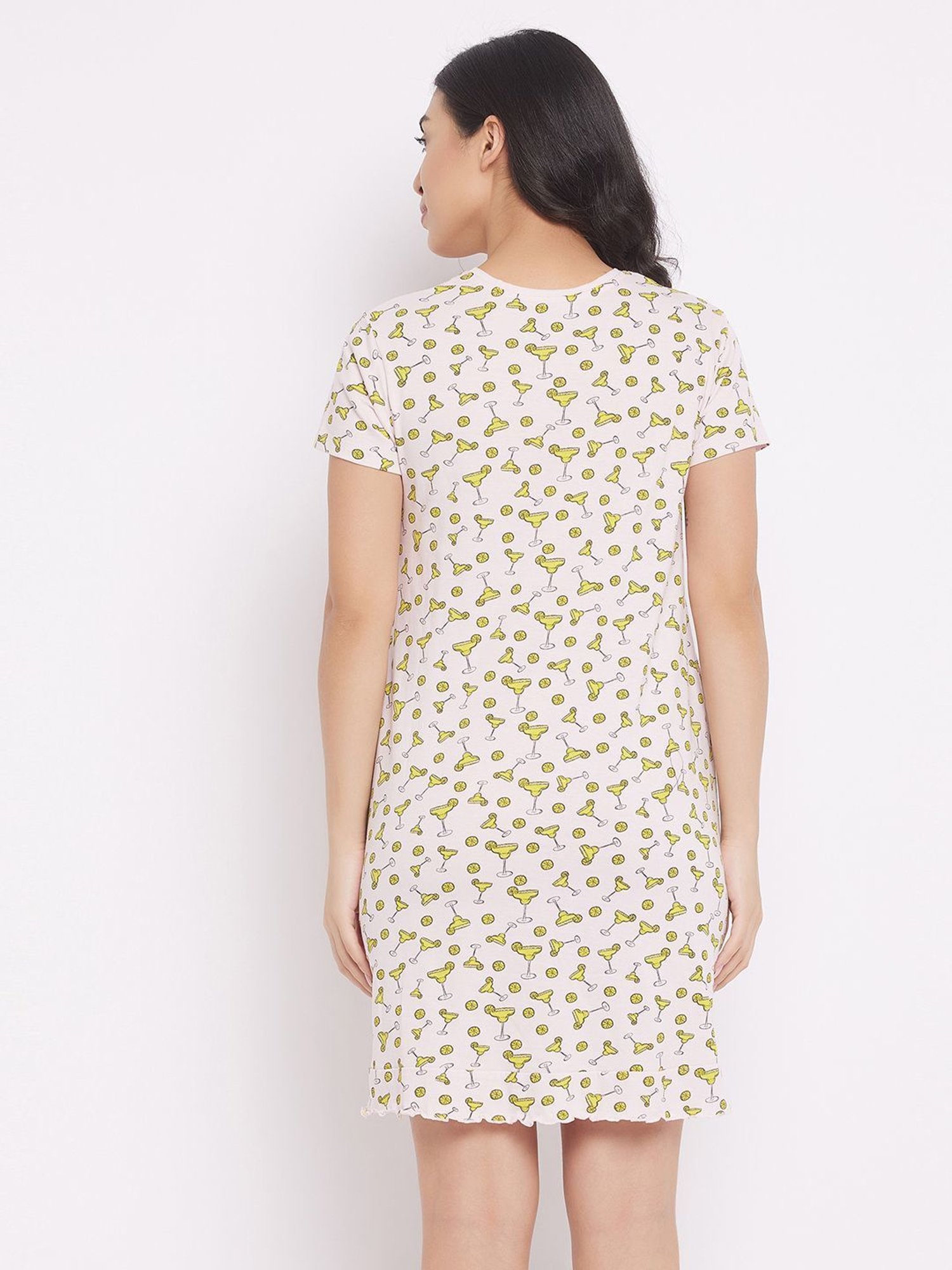 Clovia Light Pink Cotton Graphic Print Night Dress