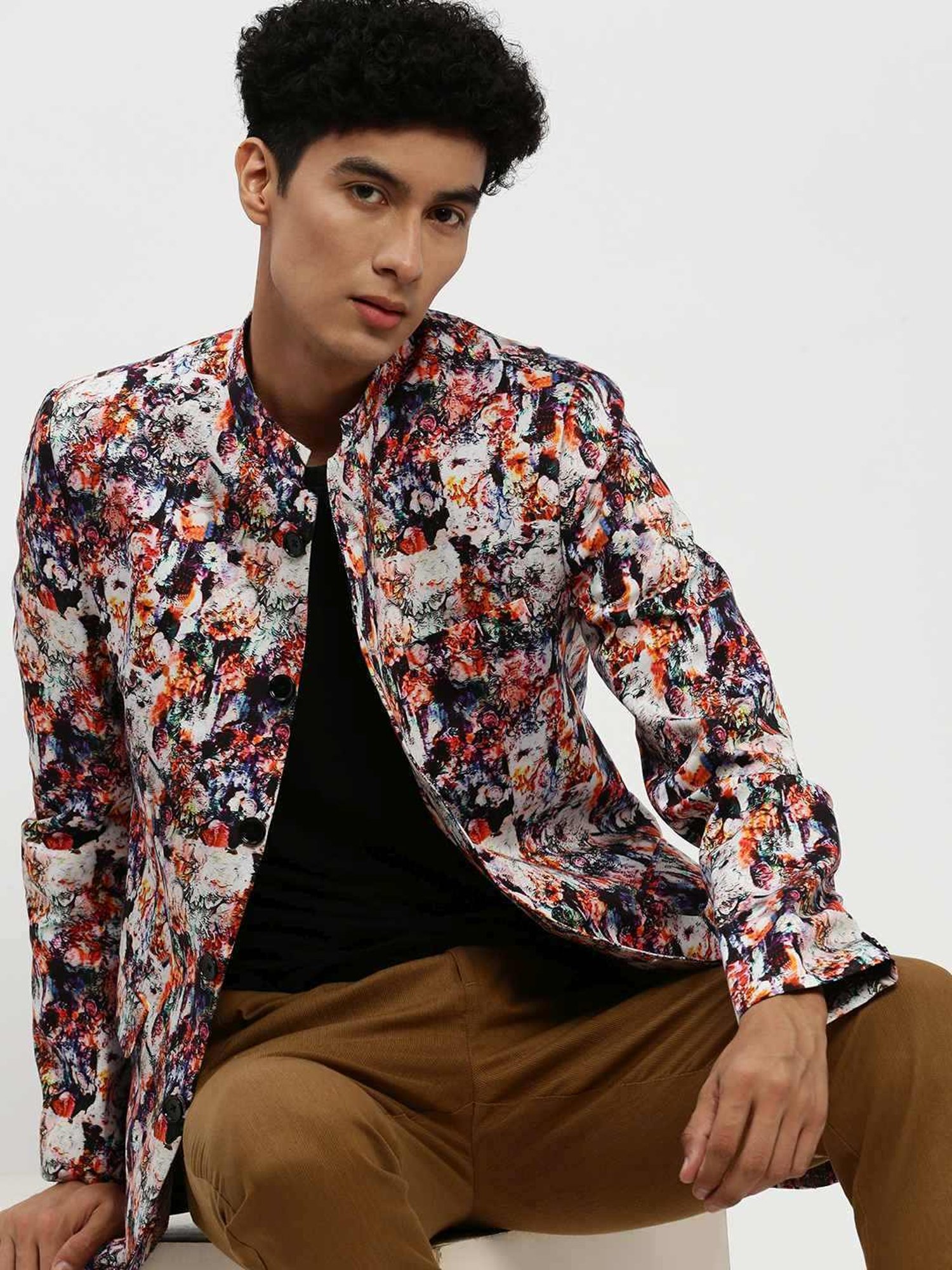 SHOWOFF Multicoloured Slim Fit Printed Blazer