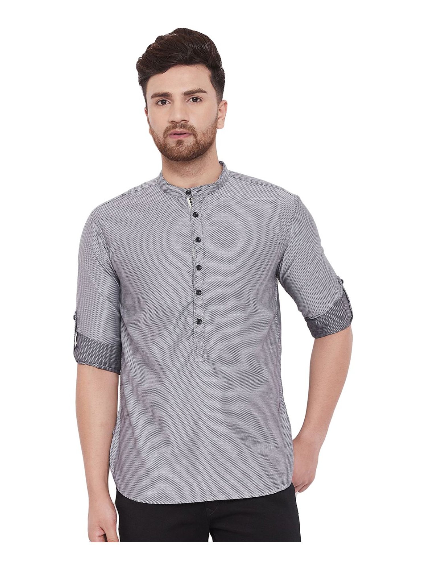 Even Grey Cotton Regular Fit Short Kurta