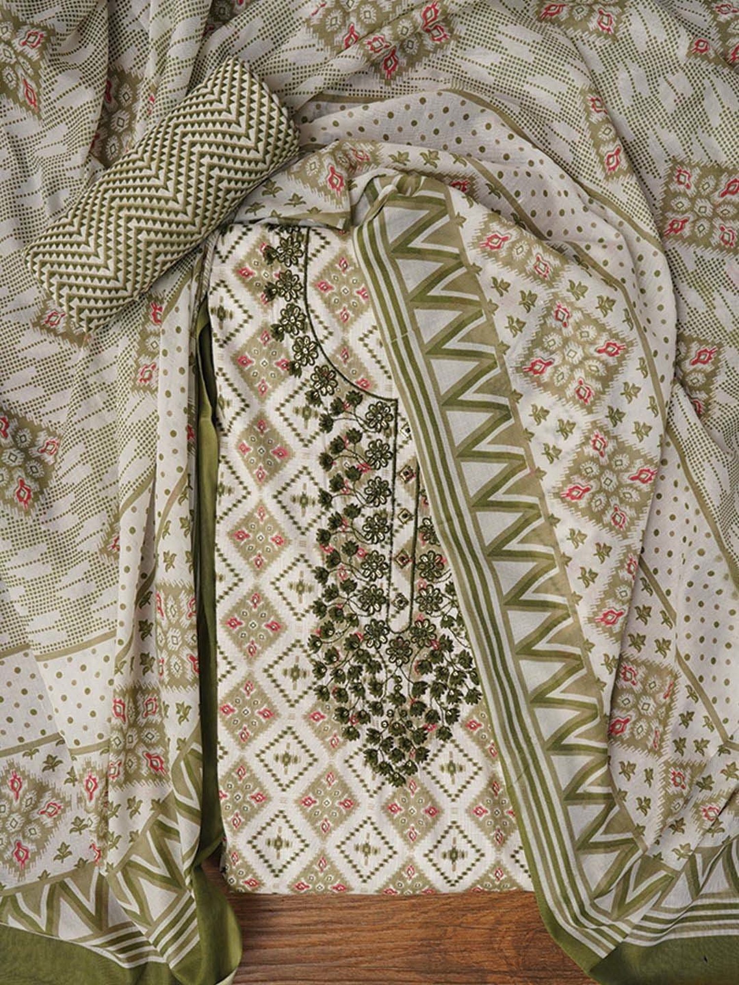 Jaipur Kurti Green Cotton Printed Unstitched Dress Material