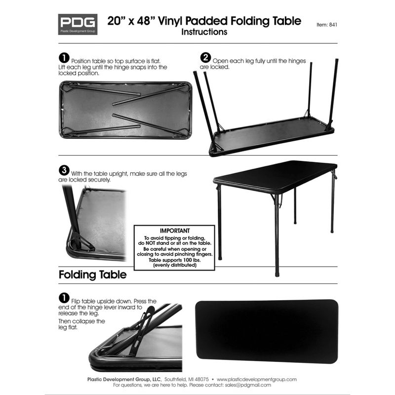 20" x 48" Folding Table Black - Plastic Dev Group