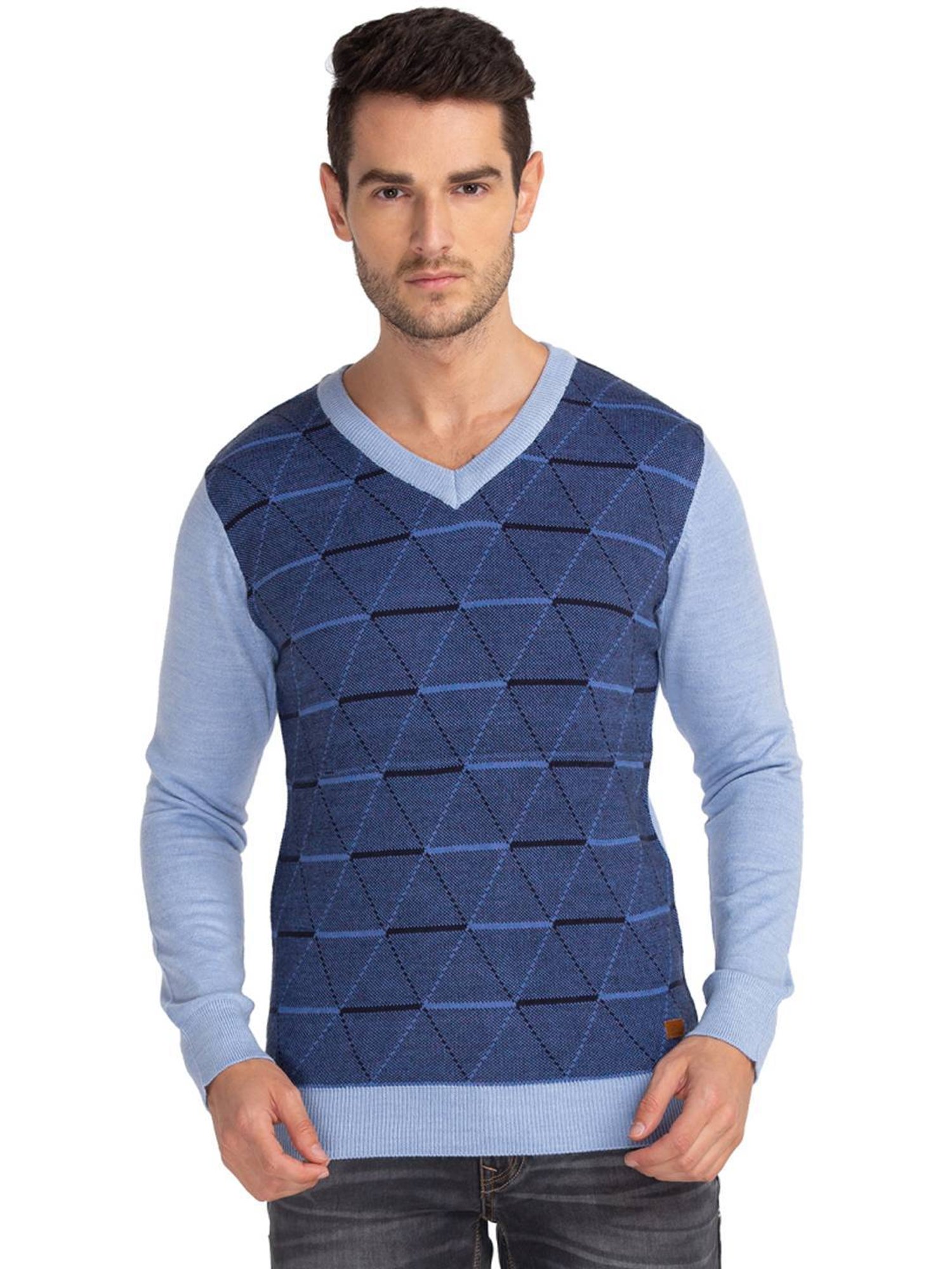 Parx Blue Regular Fit Argyle Sweaters