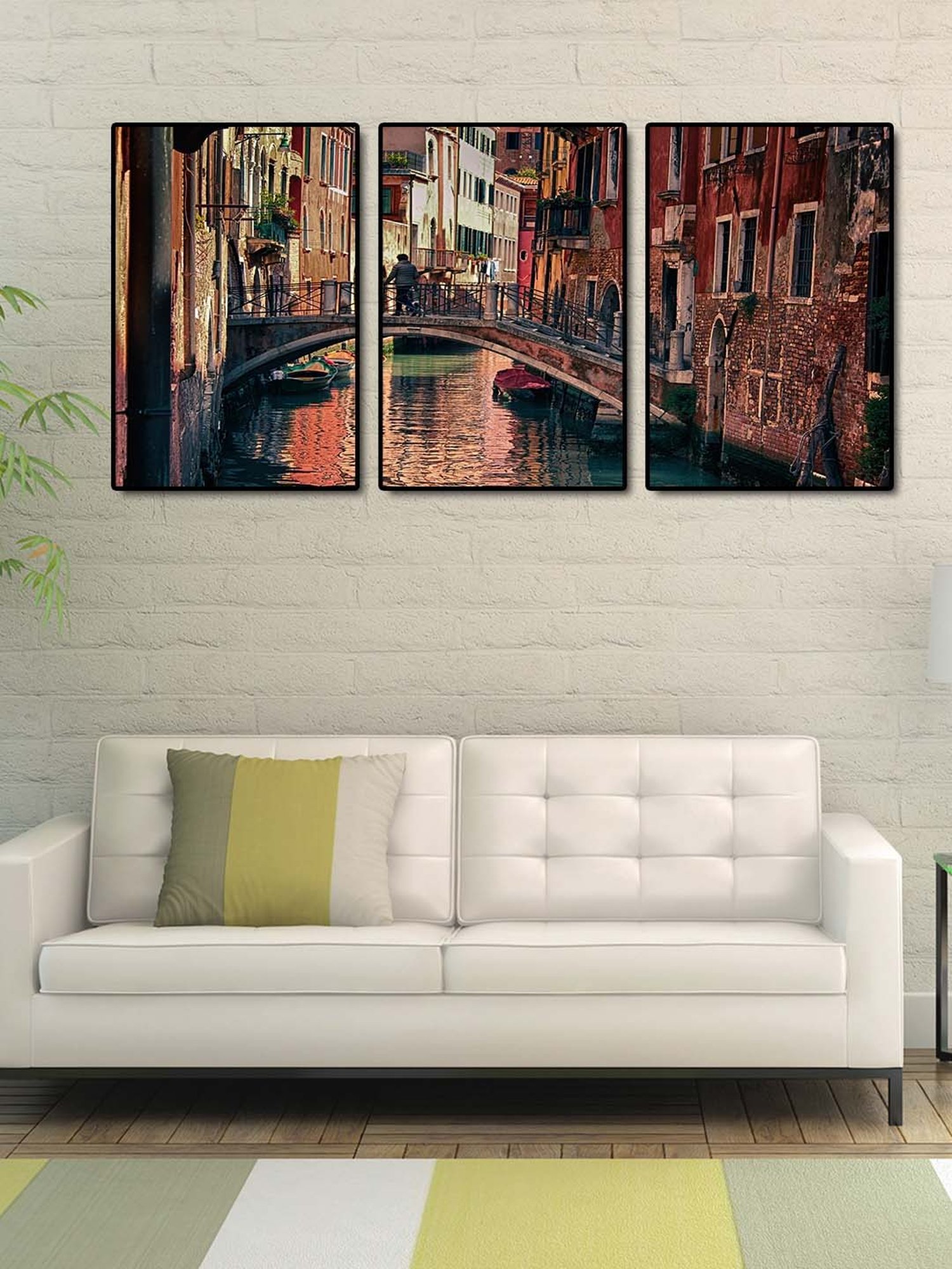 999store Brown Printed City Of Venice Painting Set Of 3