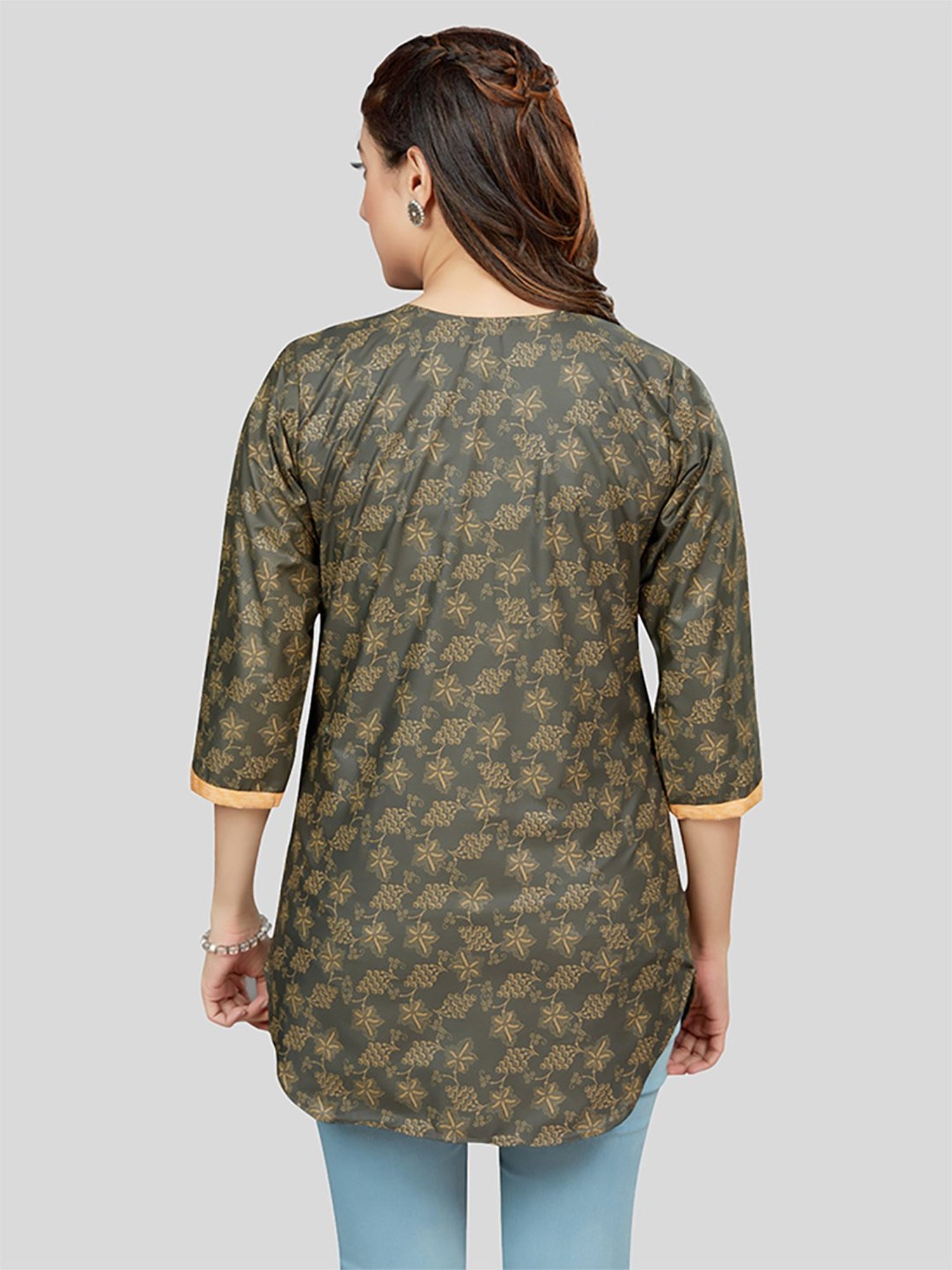 Saree Swarg Green Printed Straight Short Kurti