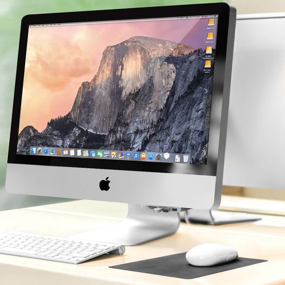 Rocketek iMac Hub Aluminum 3-Port USB 3.0 Hub Adapter with SD & Micro SD Card Reader Combo - Compatible with 2017 iMac and iMac Pro (Silver)