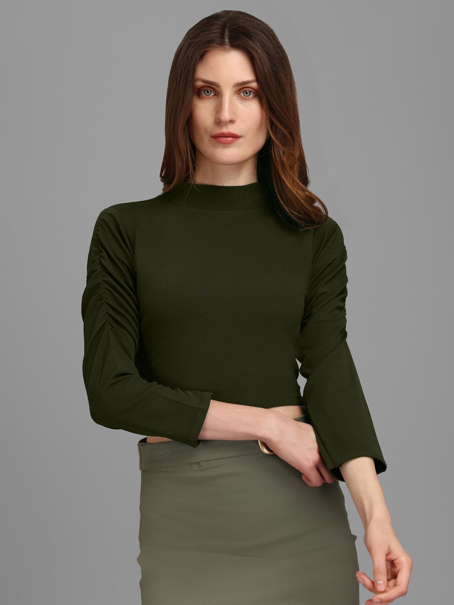PURVAJA Dark Olive Regular Fit Crop Top