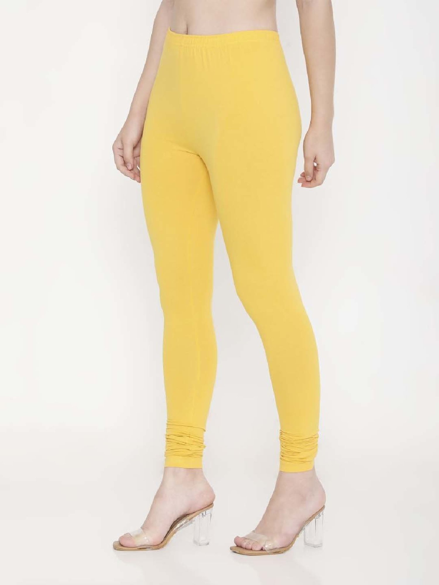 FEELINGS Yellow Plain Churidar Leggings