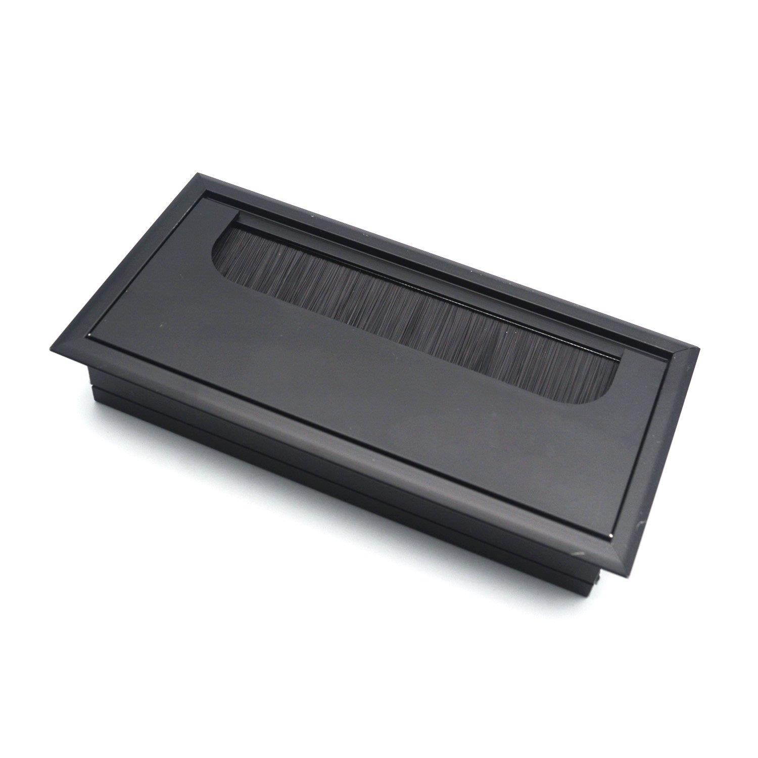 Antrader 160mm Length Black Metal Rectangle Wire Cable Grommet Hole Cover for Computer Desk Table (Black)