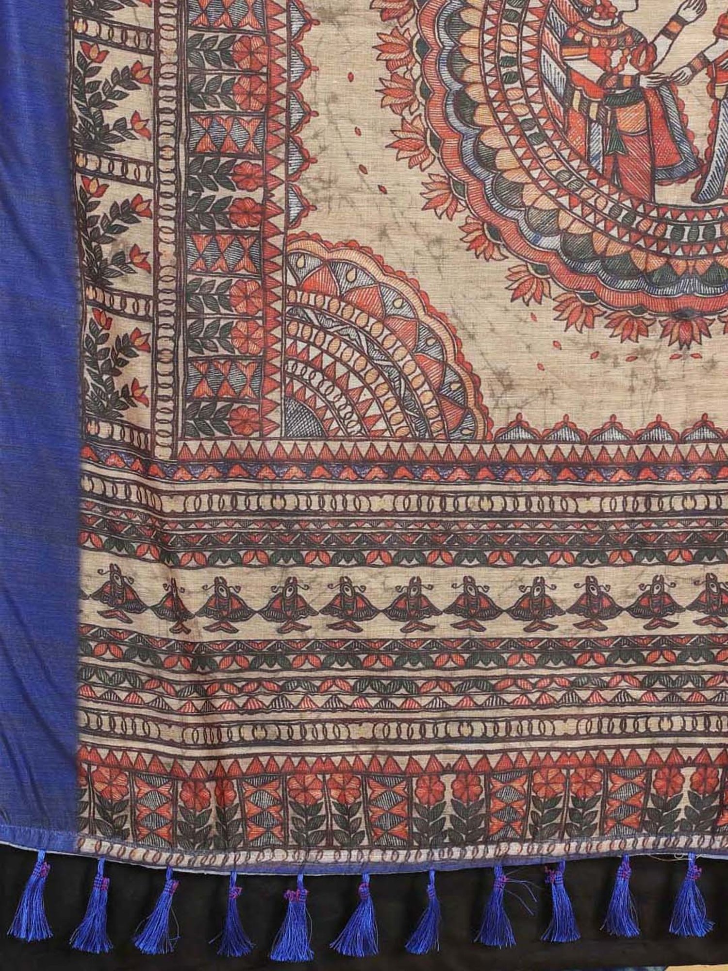 Silk Land Blue Printed Saree With Unstitched Blouse