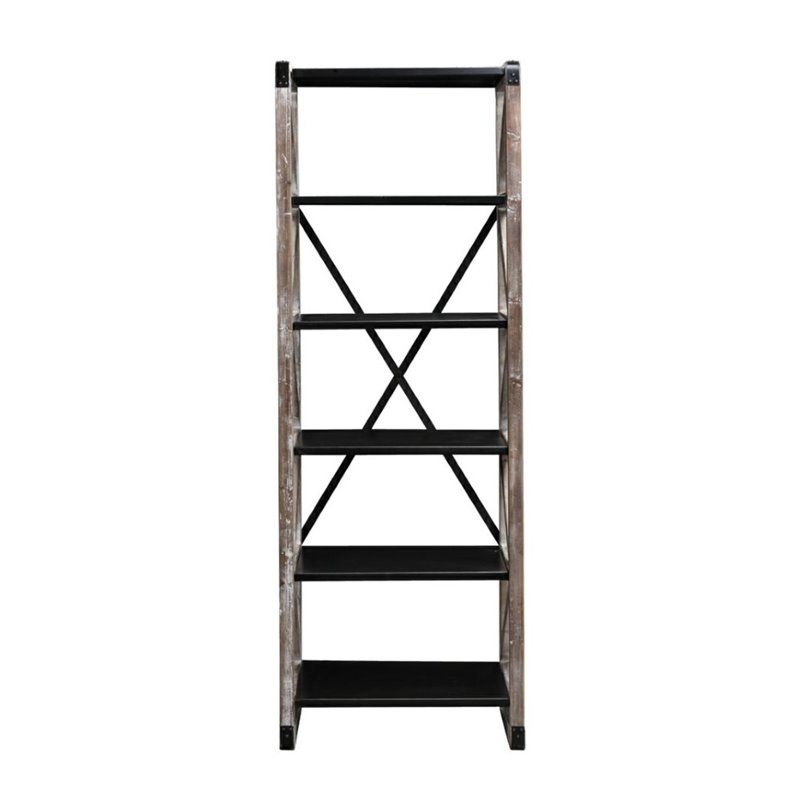 Steel 6 Shelf Bookshelf in White Wash and Black - Burnham Home Designs