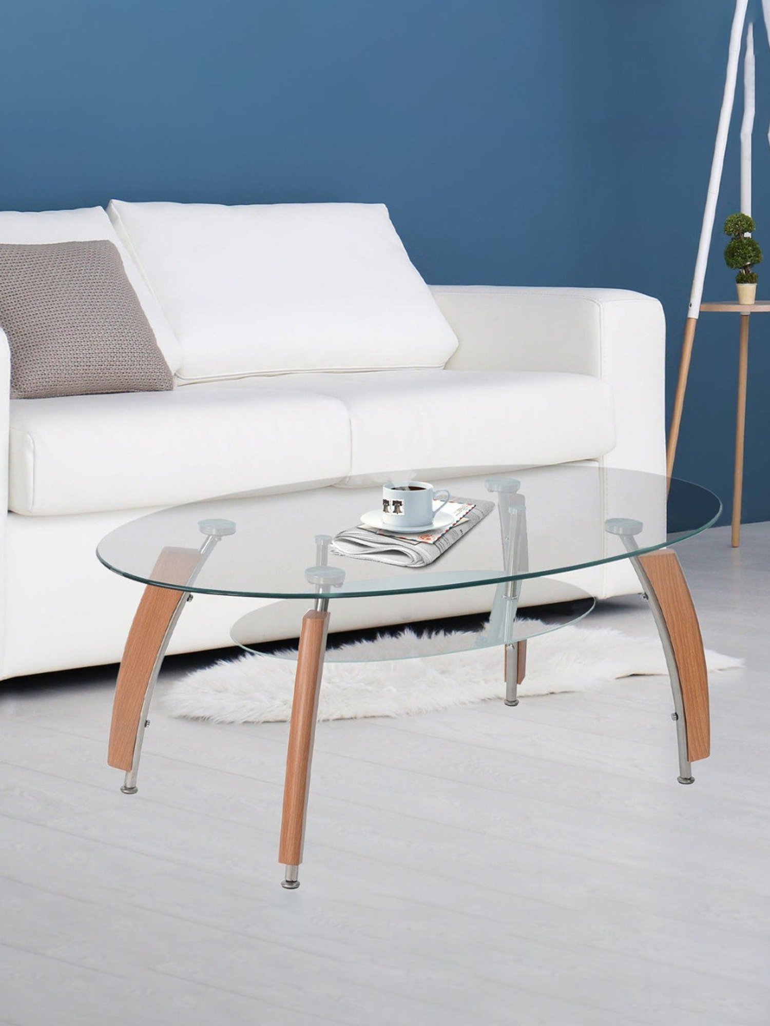 Nilkamal Drew Transparent Glass Coffee Table with Shelf