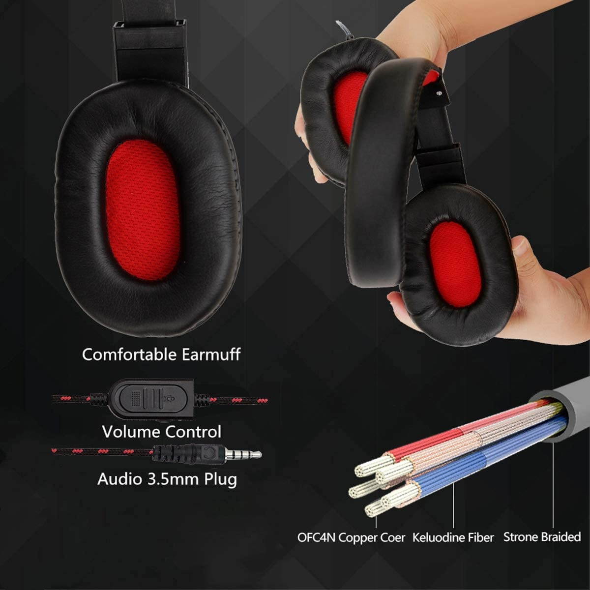 Queen.Y Gaming Headset Earphone Wired Headphone Stereo Surround with Mic Volume Control Compatible with PC, PS4, Xbox One Controller