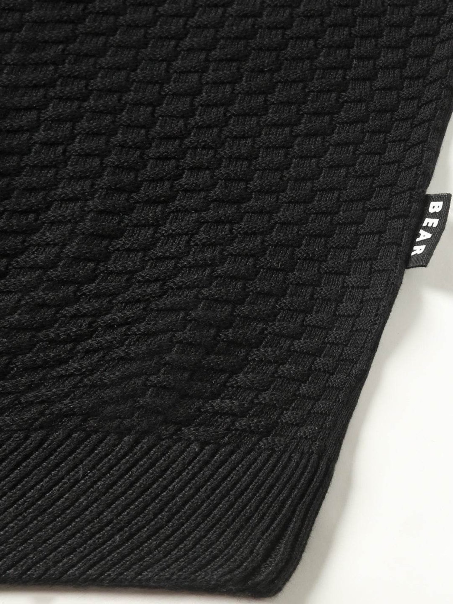 The Bear House Black Cotton Regular Fit Self Pattern Polo T-Shirt