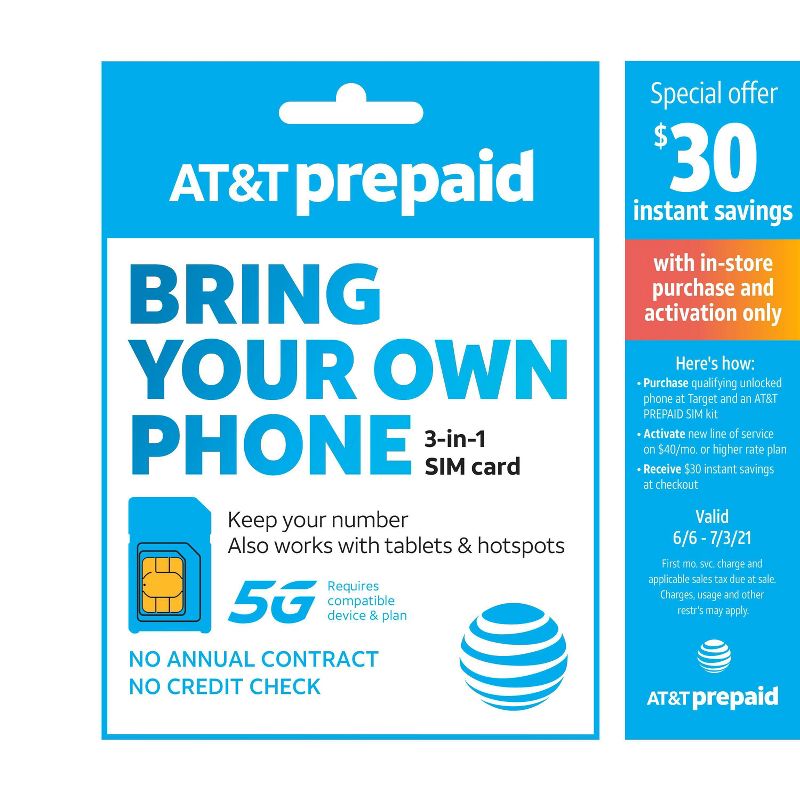 AT&T Prepaid SIM Card Kit (Nano) - Blue
