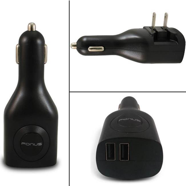 2-in-1 Car Home Charger Power Adapter 2-Port USB Folding Prongs Black Compatible With Verizon Ellipsis 8 7