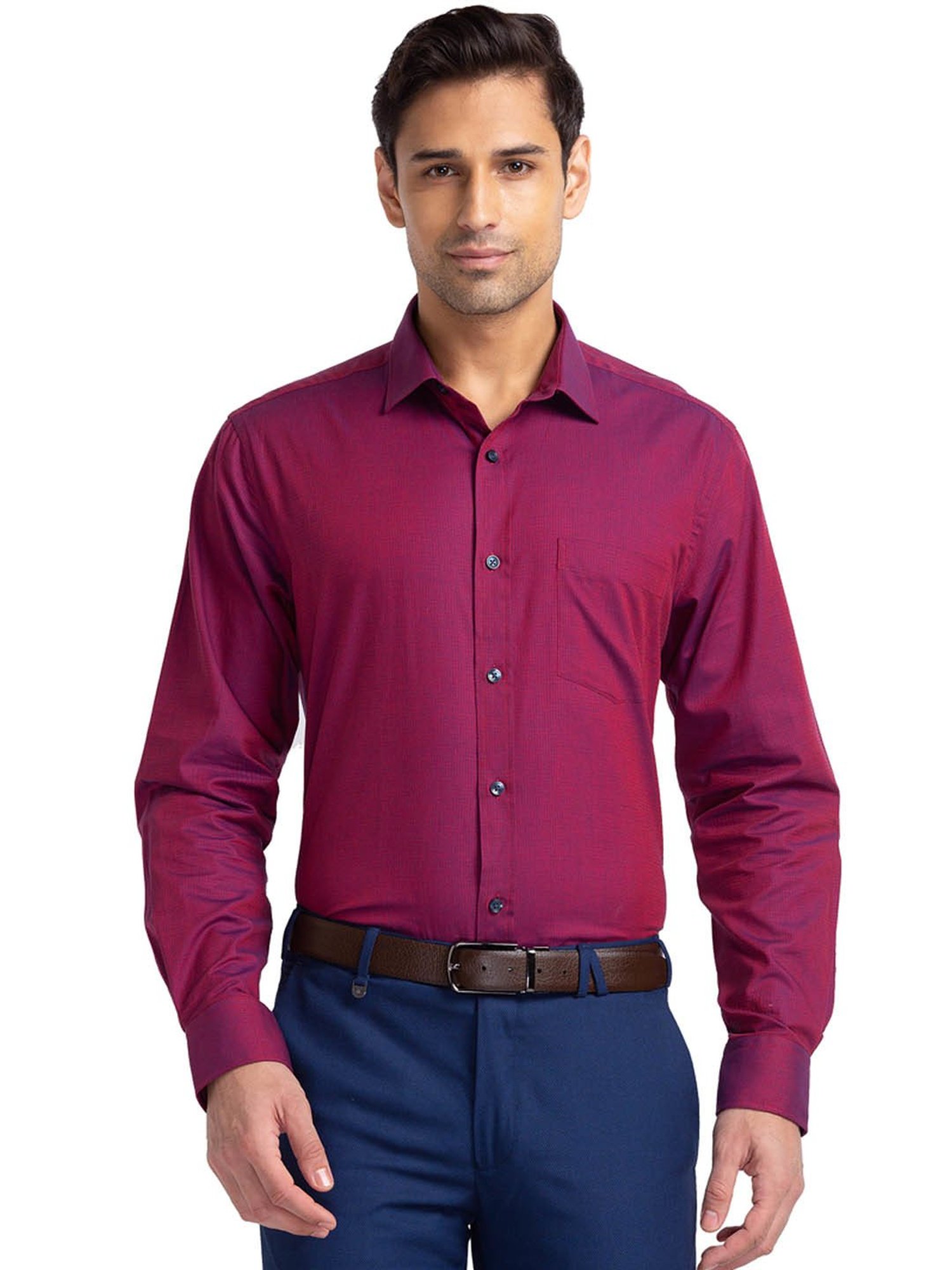 Park Avenue Maroon Cotton Regular Fit Self Pattern Shirt