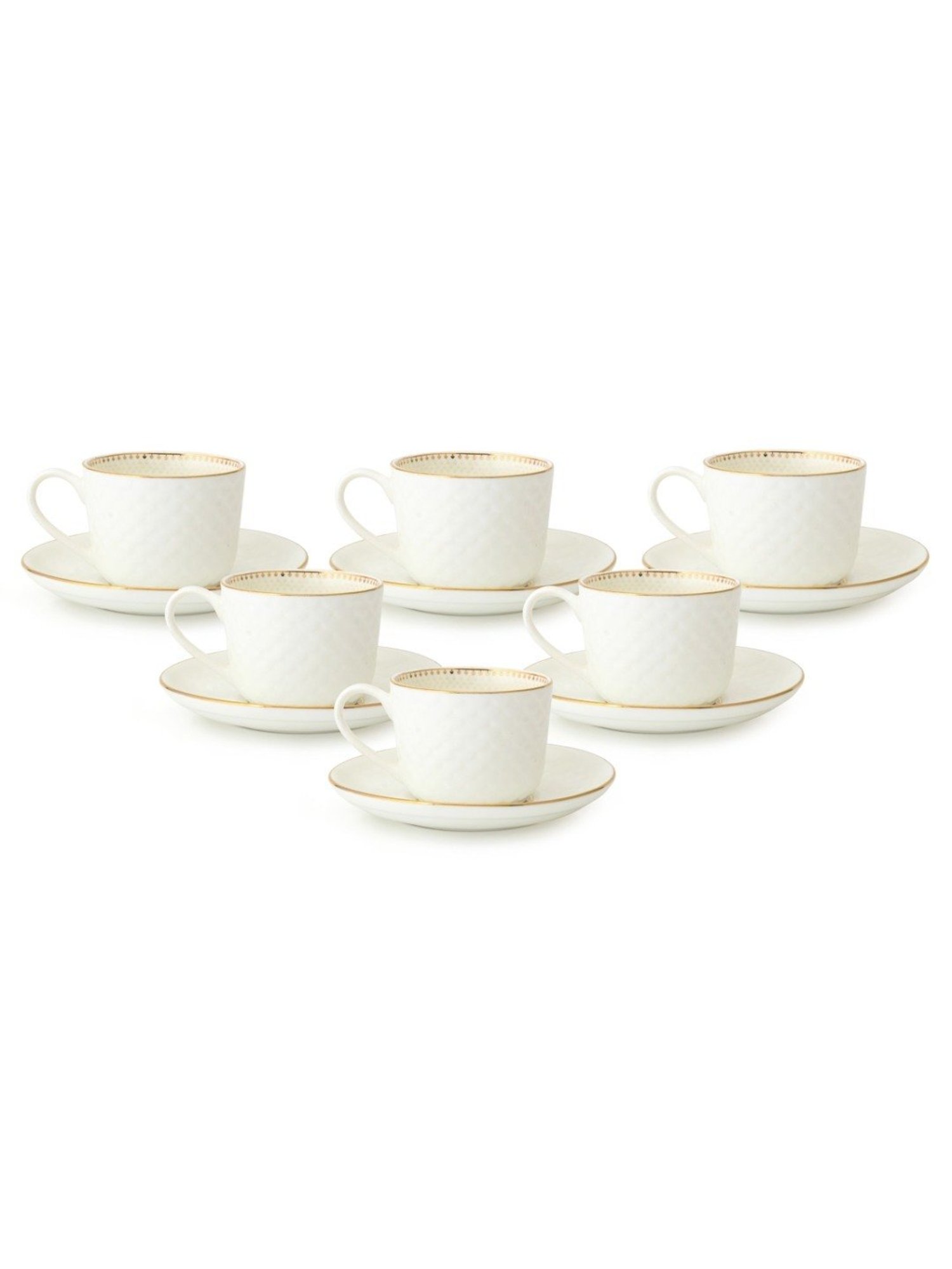Clay Craft Fine Printed White Ceramic Cup & Saucer 180 ml - Set of 12