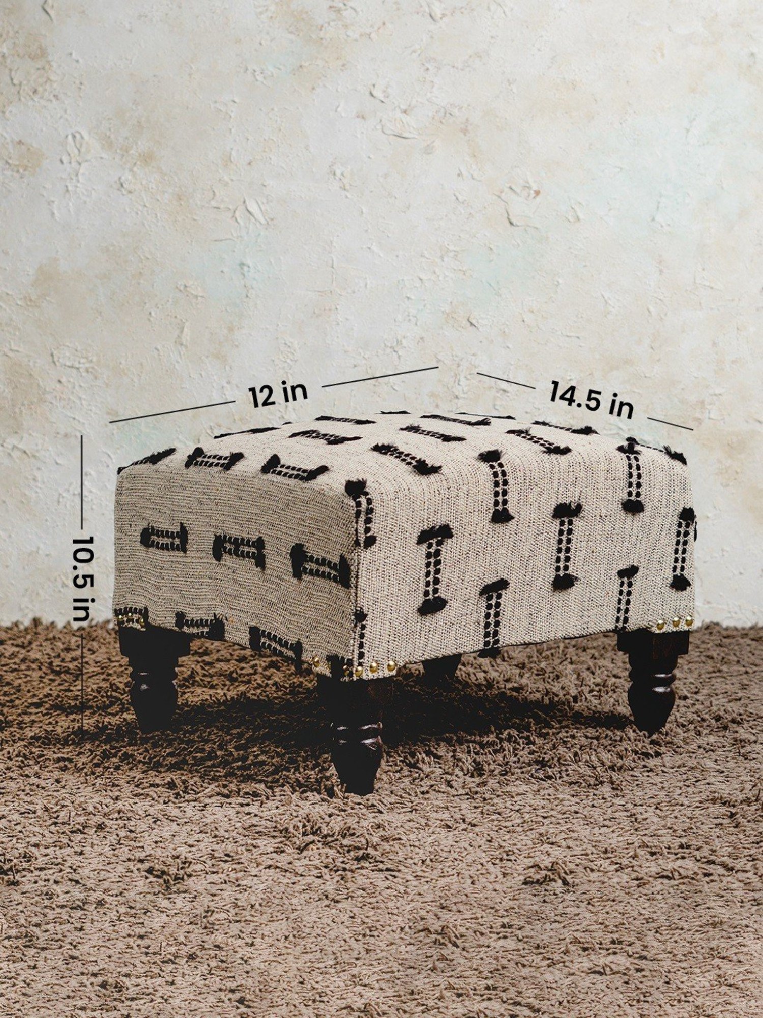 Nestroots Woven White Cotton Canvas Sofa Side Bench for Living Room - Set of 2