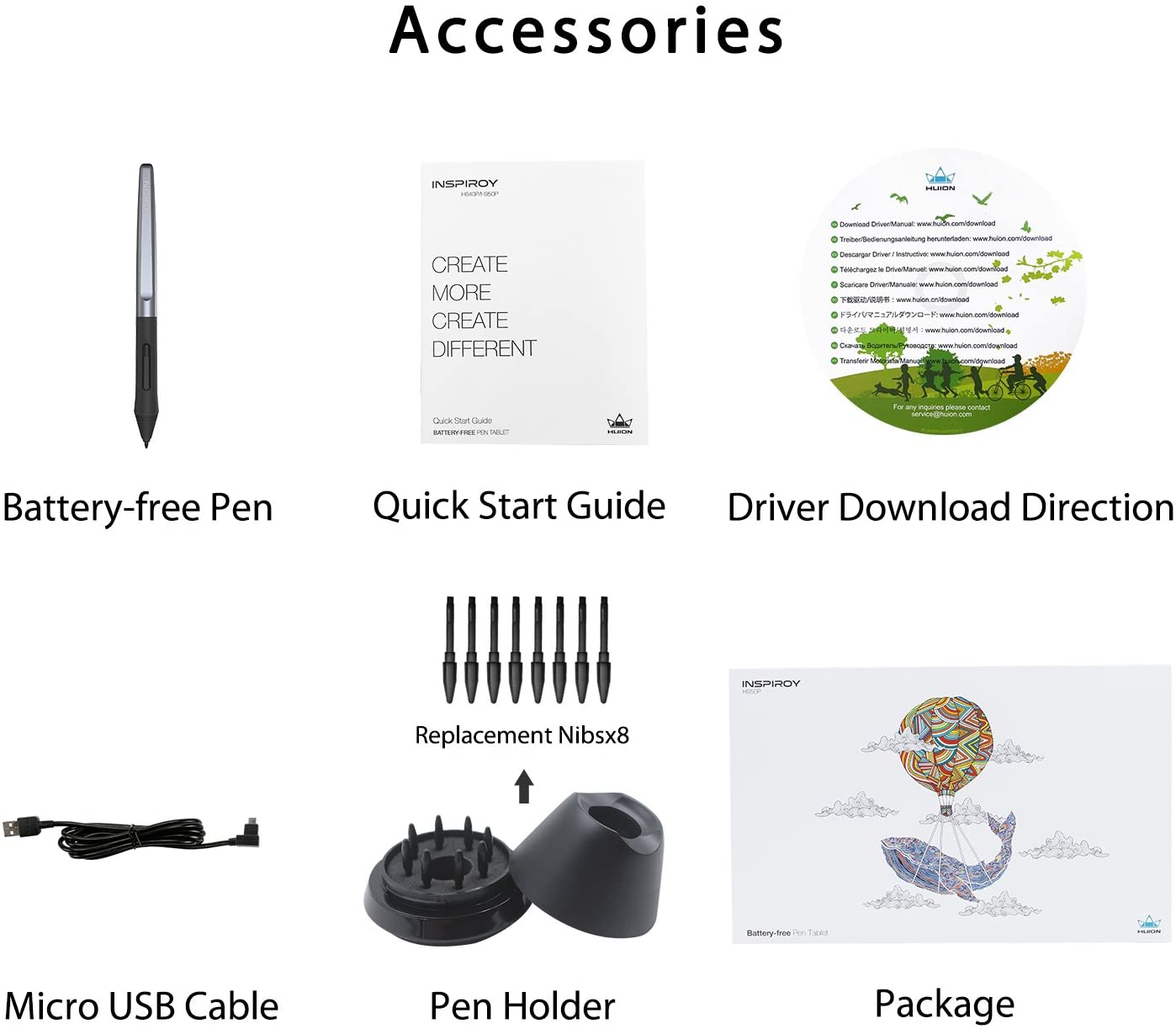 HUION Inspiroy H950P Drawing Tablets Digital Drawing Pad Computer Graphic Tablet, Tilt Feature Battery-Free Pen 8192 Pressure Sensitivity and 8 User-Defined Shortcuts