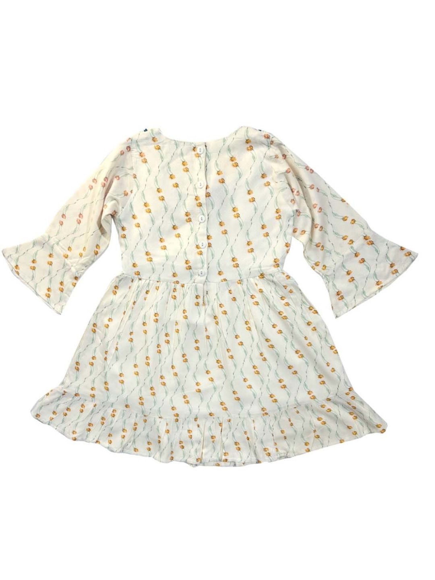 Bella Moda Kids White Cotton Floral Print Full Sleeves Dress